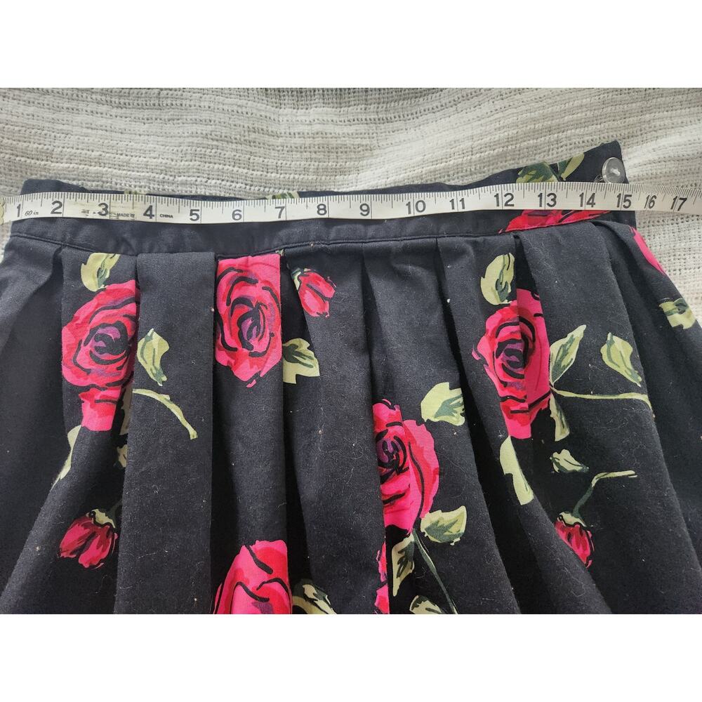 Vintage Floral Pleated A-Line Midi Skirt Cotton w/ Pockets Size M Retro Style - Picture 2 of 6